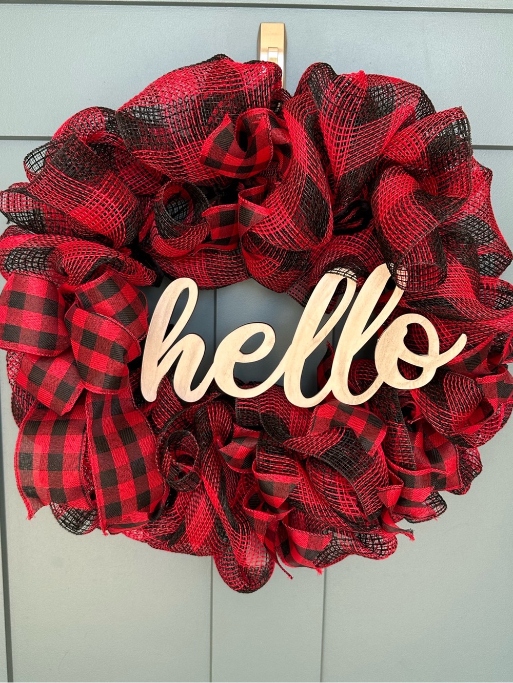 Rustic Hello Wreath Buffalo Plaid Farmhouse Door Decor All Season Welcome Wreath
